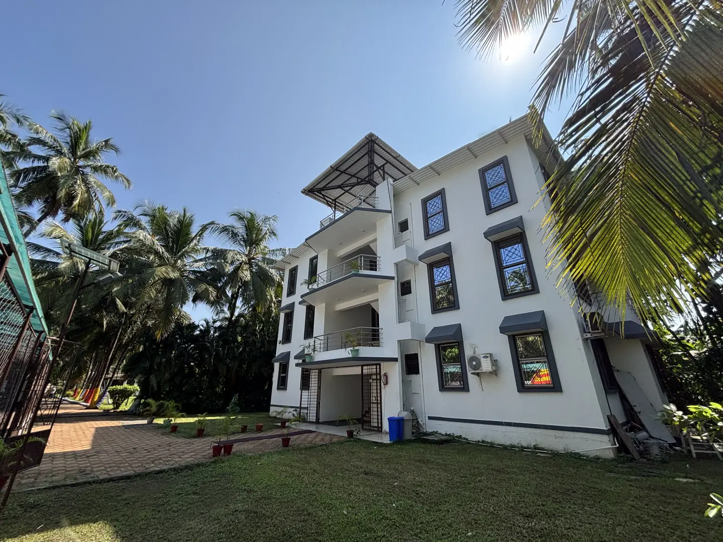 Main building and architectural facade of Raj Resort Kelva Beach
